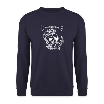 Anchor with skull "Steady in Storm" - Unisex Sweatshirt - navy - Front - Alina (178cm) & Michal (187cm)