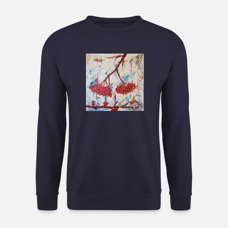 Abstrakte Vogelbeere in Rot - Unisex Pullover - Navy