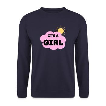 Es Ist Ein Mädchen, Baby Schwangerschaft Offenbarung Rosa Wolke - Unisex Pullover - Navy - Vorne - Alina (178cm) & Michal (187cm)
