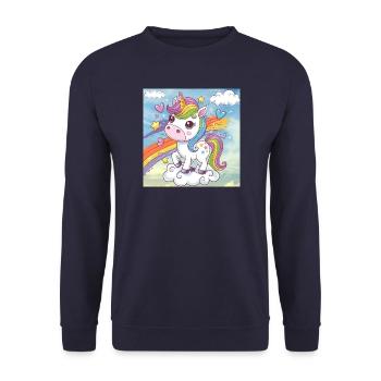 Rainbow Unicorn - Unisex Sweatshirt - navy - Front - Alina (178cm) & Michal (187cm)