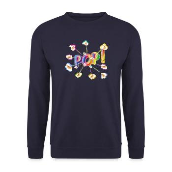 Knallige Pop Typografie mit buntem Popcorn-Design - Unisex Pullover - Navy - Vorne - Alina (178cm) & Michal (187cm)