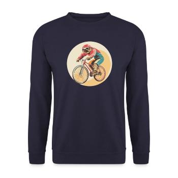 Sportliches Faultier – Lustiges Radfahrer-Design - Unisex Pullover - Navy - Vorne - Alina (178cm) & Michal (187cm)