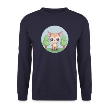 Entzückendes kleines Rehkitz im Wald - Unisex Pullover - Navy - Vorne - Alina (178cm) & Michal (187cm)