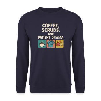 Coffee Scrubs Patient Drama – Care Humor - Unisex Sweatshirt - navy - Front - Alina (178cm) & Michal (187cm)