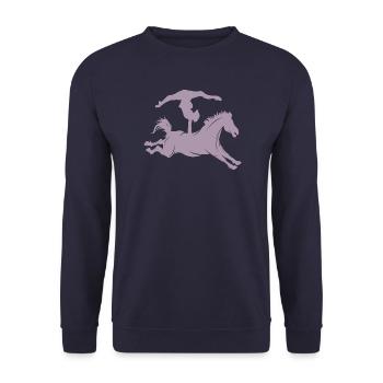 Minimalistische Pferd Reiten Silhouette Voltigiere - Unisex Pullover - Navy - Vorne - Alina (178cm) & Michal (187cm)