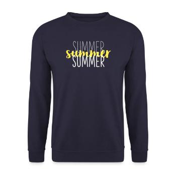Écriture jaune superposée d’une faute de frappe estivale - Sweat-shirt Unisexe - marine - Devant - Alina (178cm) & Michal (187cm)