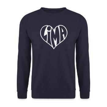 Lima Herz Typo - Unisex Pullover - Navy - Vorne - Alina (178cm) & Michal (187cm)