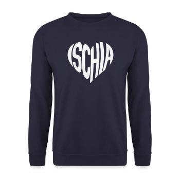 Ischia Herzform Typo - Unisex Pullover - Navy - Vorne - Alina (178cm) & Michal (187cm)