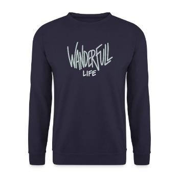 Wanderfull Life - Wortspiel Wandern - Unisex Pullover - Navy - Vorne - Alina (178cm) & Michal (187cm)