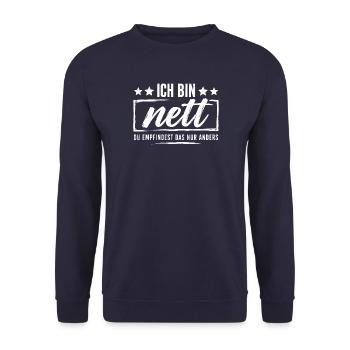 Ich bin nett - Du empfindest das nur anders - Unisex Pullover - Navy - Vorne - Alina (178cm) & Michal (187cm)