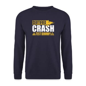 Zertifizierte Crashtest-Dummy – Schneemobil-Schlittenhals - Unisex Pullover - Navy - Vorne - Alina (178cm) & Michal (187cm)