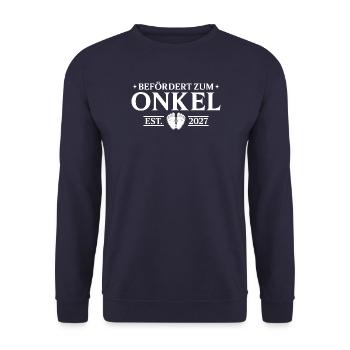 Werdender Onkel 2027 Befördert zum Onkel - Unisex Pullover - Navy - Vorne - Alina (178cm) & Michal (187cm)