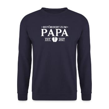 Werdender Papa 2027 Befördert zum Vater - Unisex Pullover - Navy - Vorne - Alina (178cm) & Michal (187cm)