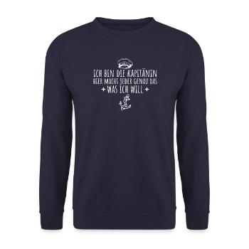 Kapitänin jeder macht was ich will Seglerin - Unisex Pullover - Navy - Vorne - Alina (178cm) & Michal (187cm)