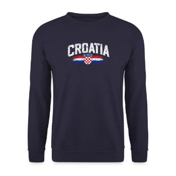 Kroatien - Vintage - Croatia - Wappen - Unisex Pullover - Navy - Vorne - Alina (178cm) & Michal (187cm)