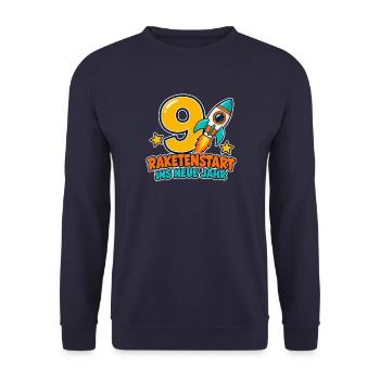 9 Geburtstag – Raketenstart ins neue Jahr - Unisex Pullover - Navy - Vorne - Alina (178cm) & Michal (187cm)