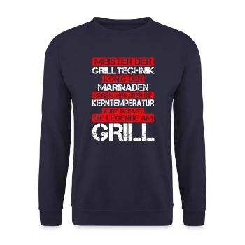 Legend at the Grill - GrillING BBQ - Unisex Sweatshirt - navy - Front - Alina (178cm) & Michal (187cm)