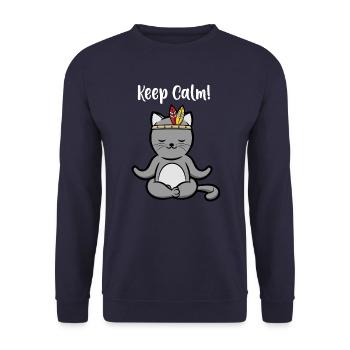 Gardez calme chat yoga méditation pilates cadeau - Sweat-shirt Unisexe - marine - Devant - Alina (178cm) & Michal (187cm)