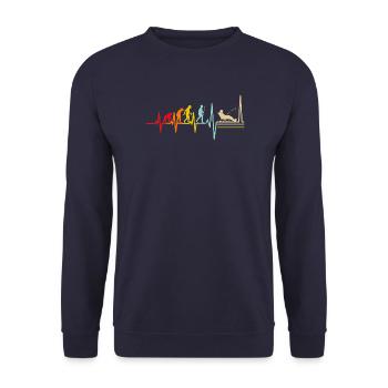 Evolution Fischer Herzschlag Retro - Unisex Pullover - Navy - Vorne - Alina (178cm) & Michal (187cm)