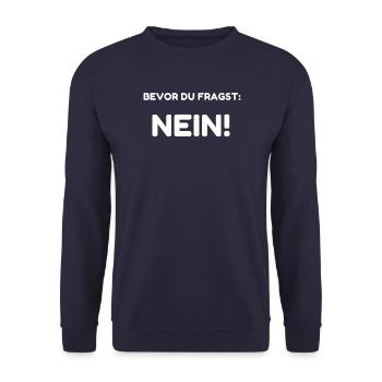 Bevor du fragst: Nein! - Unisex Pullover - Navy - Vorne - Alina (178cm) & Michal (187cm)