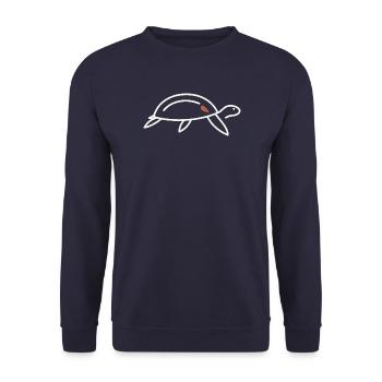 Meeresschildkröte – Minimalistische Linienkunst - Unisex Pullover - Navy - Vorne - Alina (178cm) & Michal (187cm)