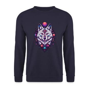 LOUP, COSMIQUE, UNIVERS, PLANÈTE, ÉTOILES, GALAXIE, MONDE - Sweat-shirt Unisexe - marine - Devant - Alina (178cm) & Michal (187cm)