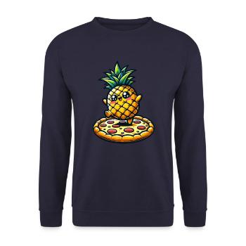 Kawaii Pineapple Dancing on Pizza - Unisex Sweatshirt - navy - Front - Alina (178cm) & Michal (187cm)
