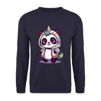 Niedlicher Einhorn Panda - Unisex Pullover - Navy - Vorne - Alina (178cm) & Michal (187cm)
