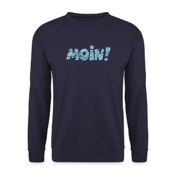 Moin! (Vintage Hell) Guten Morgen Gruß - Unisex Pullover - Navy - Vorne - Alina (178cm) & Michal (187cm)