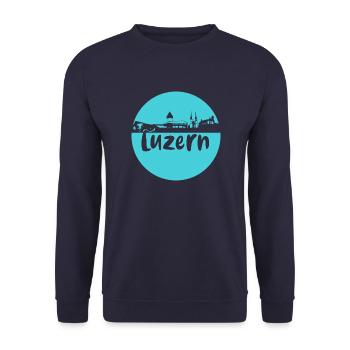 luzern,skyline, rond, coup de cisaille, bleu - Sweat-shirt Unisexe - marine - Devant - Alina (178cm) & Michal (187cm)