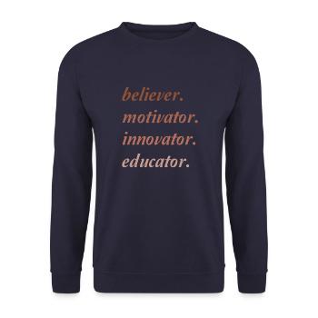 Motivator Believer Innovator Educator - Unisex Sweatshirt - navy - Front - Alina (178cm) & Michal (187cm)