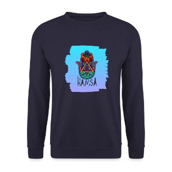Yoga Namaste Curse Protection Hindu Buddhism - Unisex Sweatshirt - navy - Front - Alina (178cm) & Michal (187cm)