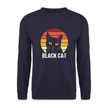 Katze schwarzes Kätzchen Vintage Sonnenuntergang - Unisex Pullover - Navy - Vorne - Alina (178cm) & Michal (187cm)