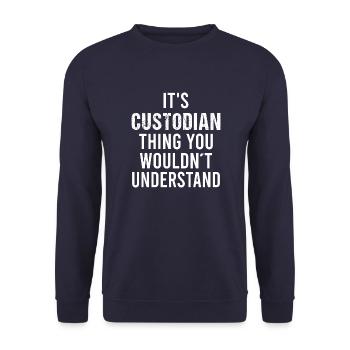 Hausmeister Custodian Vintage Facility Manager - Unisex Pullover - Navy - Vorne - Alina (178cm) & Michal (187cm)