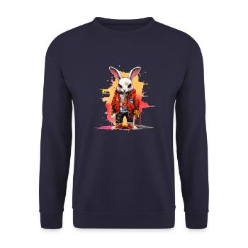 Hip-Hop Hopper : T-shirt lapin Streetwise - Sweat-shirt Unisexe - marine - Devant - Alina (178cm) & Michal (187cm)