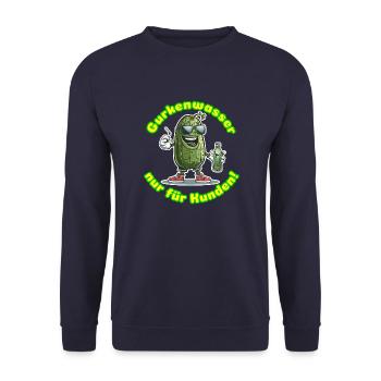 Concombre avec lunettes de soleil « Eau de concombre uniquement pour les clients » - Sweat-shirt Unisexe - marine - Devant - Alina (178cm) & Michal (187cm)