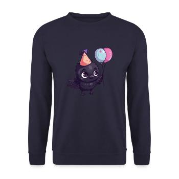 Rabe Krähe Geburtstag Comic - Unisex Pullover - Navy - Vorne - Alina (178cm) & Michal (187cm)