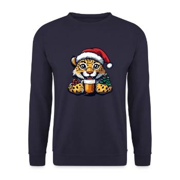 Léopard Noël Bière Drôle - Sweat-shirt Unisexe - marine - Devant - Alina (178cm) & Michal (187cm)