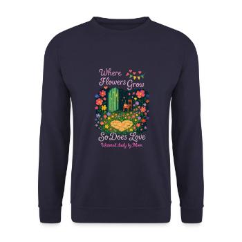 Where Flowers Grow – So Does Love | Mother's Garde - Unisex Sweatshirt - navy - Front - Alina (178cm) & Michal (187cm)