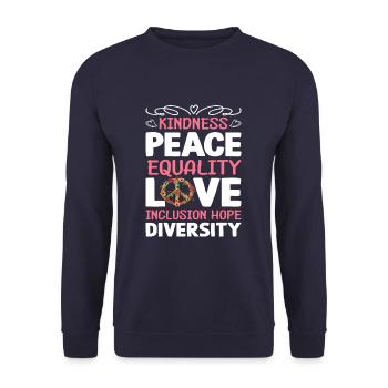 Kindness Peace Equality Love Inclusion Hope - Unisex Pullover - Navy - Vorne - Alina (178cm) & Michal (187cm)