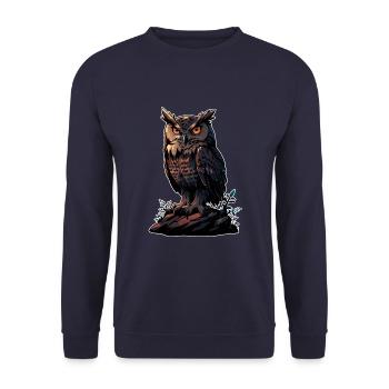 Big owl eagle owl sitting on a rock - Unisex Sweatshirt - navy - Front - Alina (178cm) & Michal (187cm)