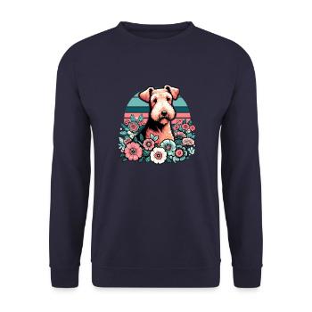 Airedale Terrier Retro Pastell Blumen - Unisex Pullover - Navy - Vorne - Alina (178cm) & Michal (187cm)