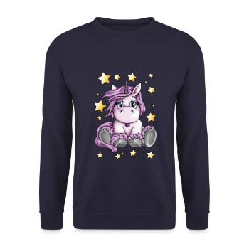 Cute Pink Unicorn Foal Cartoon Stars Drawing - Unisex Sweatshirt - navy - Front - Alina (178cm) & Michal (187cm)