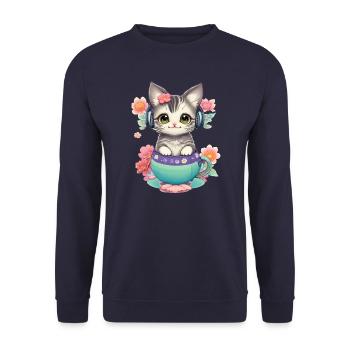 Niedliche Babykatze in einer Blumenwelt - Unisex Pullover - Navy - Vorne - Alina (178cm) & Michal (187cm)