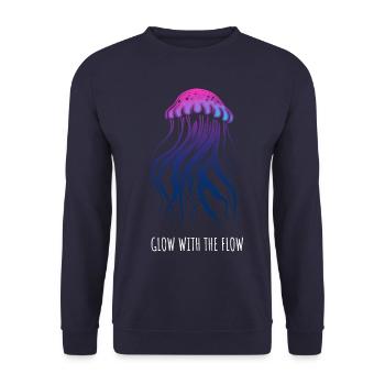 Glow With The Flow, Jellyfish with Tentacles, Saying - Unisex Sweatshirt - navy - Front - Alina (178cm) & Michal (187cm)