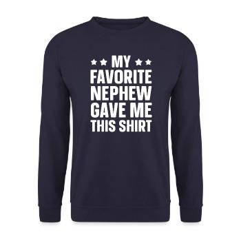 Mein Lieblingsneffe hat mir das geschenkt - Unisex Pullover - Navy - Vorne - Alina (178cm) & Michal (187cm)