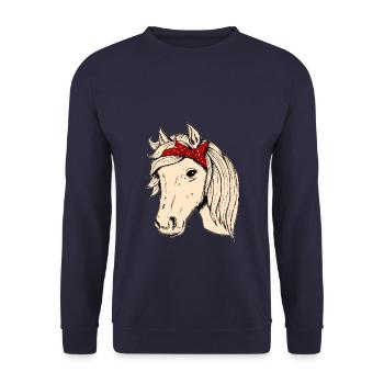 Tête de cheval avec chiffon cavalier cavalier cadeau cheval - Sweat-shirt Unisexe - marine - Devant - Alina (178cm) & Michal (187cm)