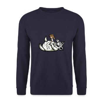 Schwein Pizza Pizzaliebhaber Skurril Lustig - Unisex Pullover - Navy - Vorne - Alina (178cm) & Michal (187cm)