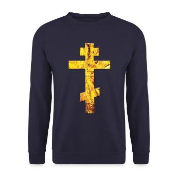 Russian Orthodox Cross Gold / Russian Cross - Unisex Sweatshirt - navy - Front - Alina (178cm) & Michal (187cm)