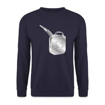Benzinkanister mit Einfüllstutzen – Metallic Look - Unisex Pullover - Navy - Vorne - Alina (178cm) & Michal (187cm)